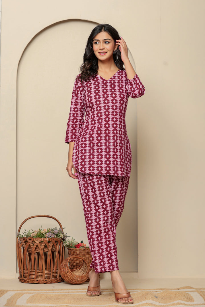 Pink Printed Cotton Coord Set - qivii