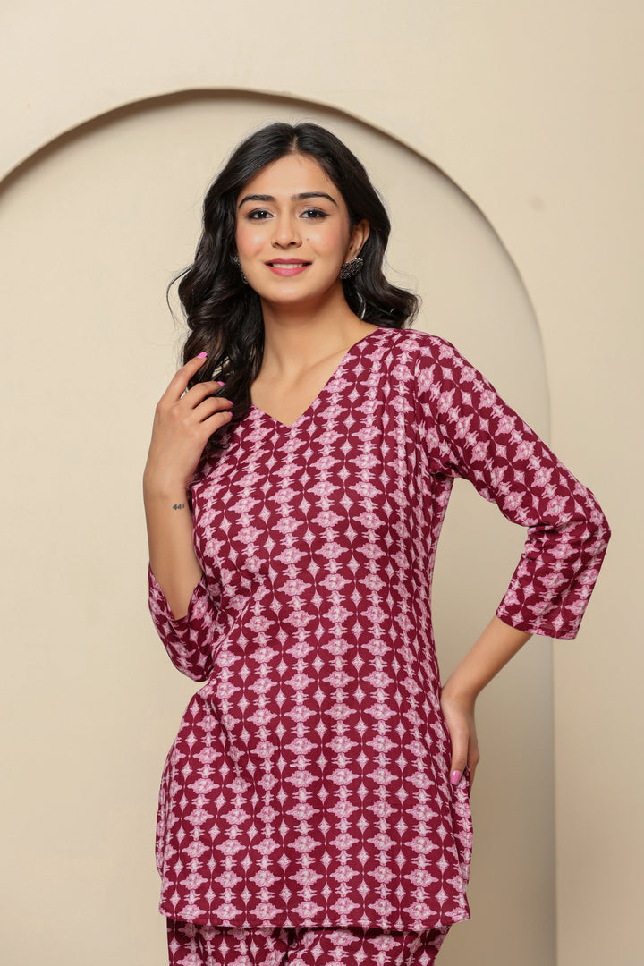 Pink Printed Cotton Coord Set - qivii