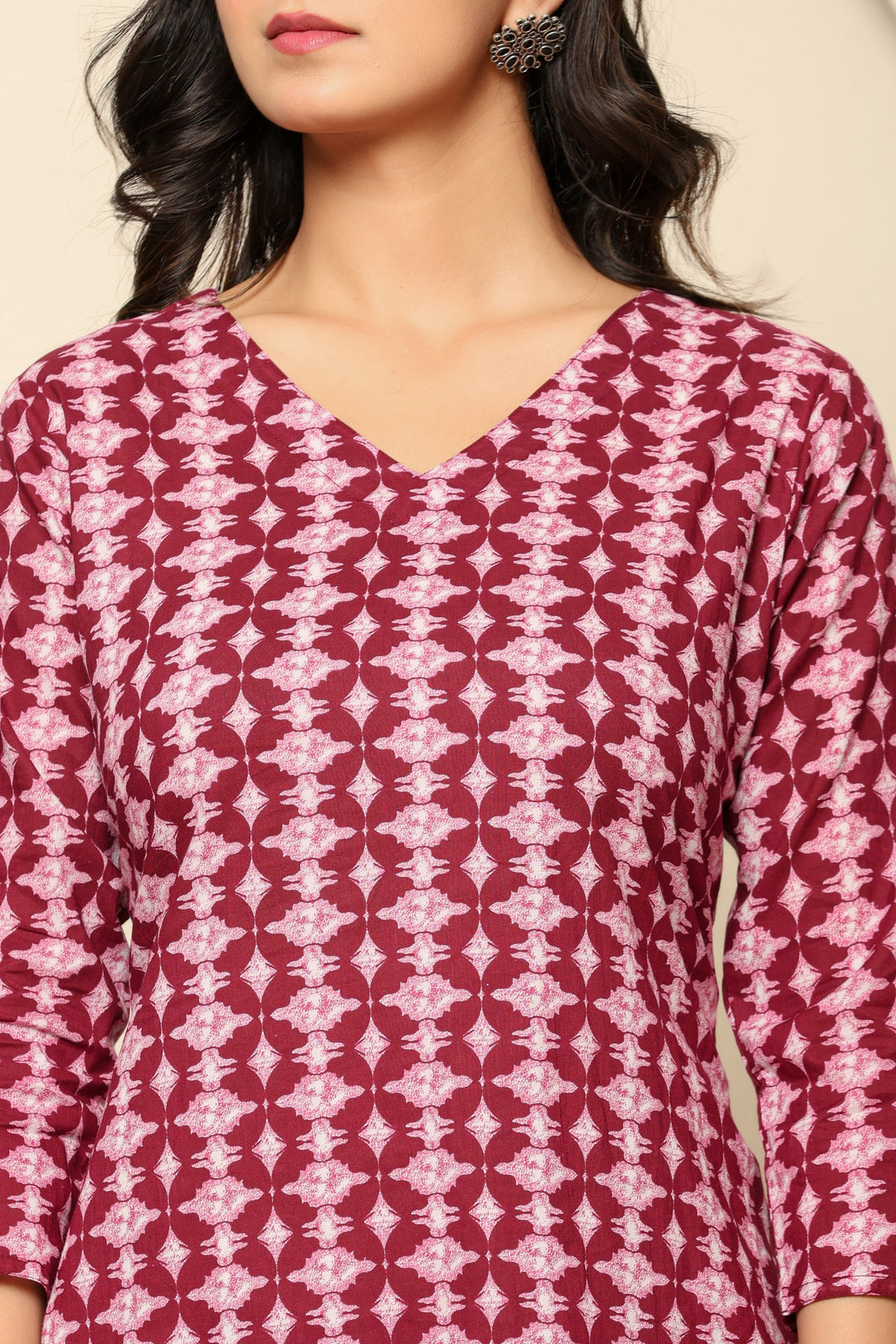 Pink Printed Cotton Coord Set - qivii