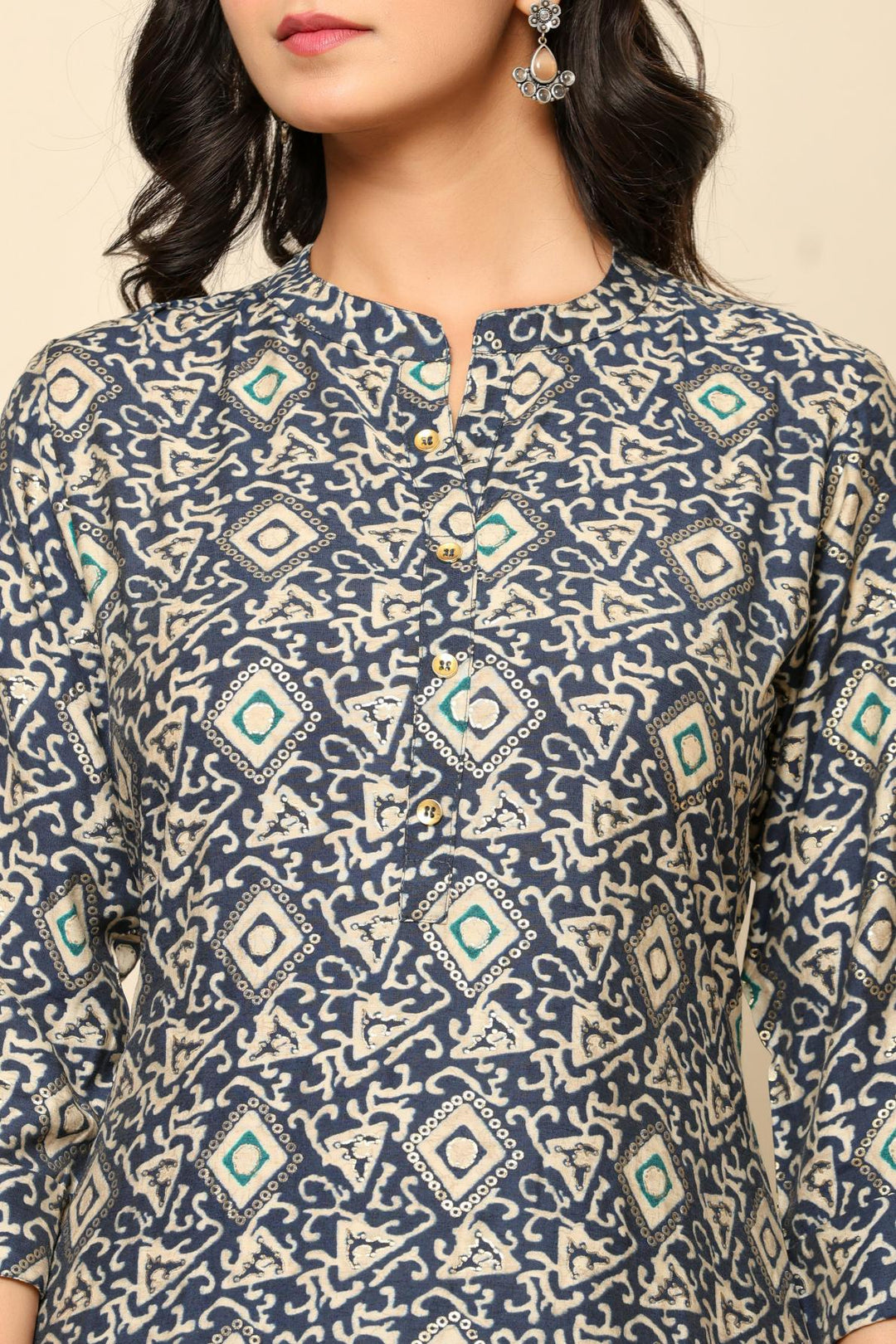 Blue Printed Rayon Kurta Set - qivii