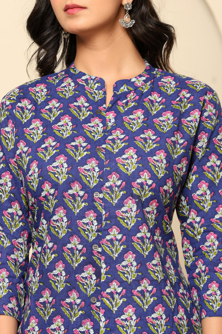 Purple Printed Cotton Kurta Set - qivii
