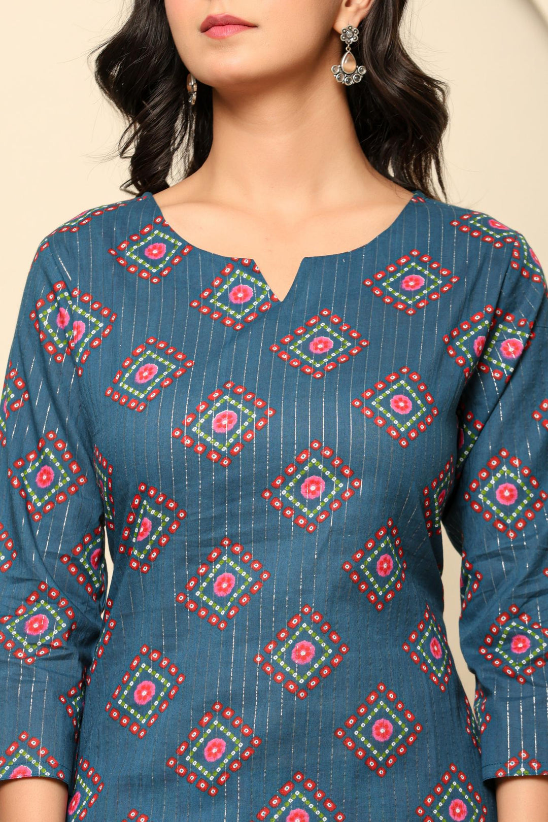 Navy Blue Printed Cotton Kurta Set - qivii