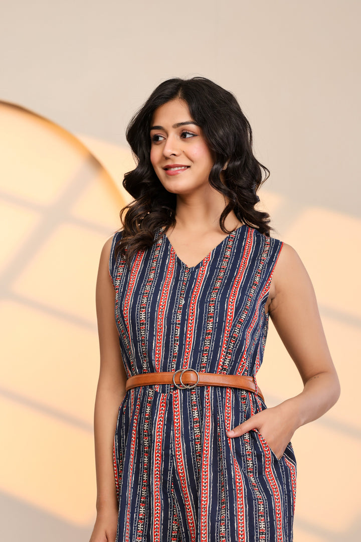 Peony Blue Cotton Printed Jumpsuit  - By Ragavi - qivii