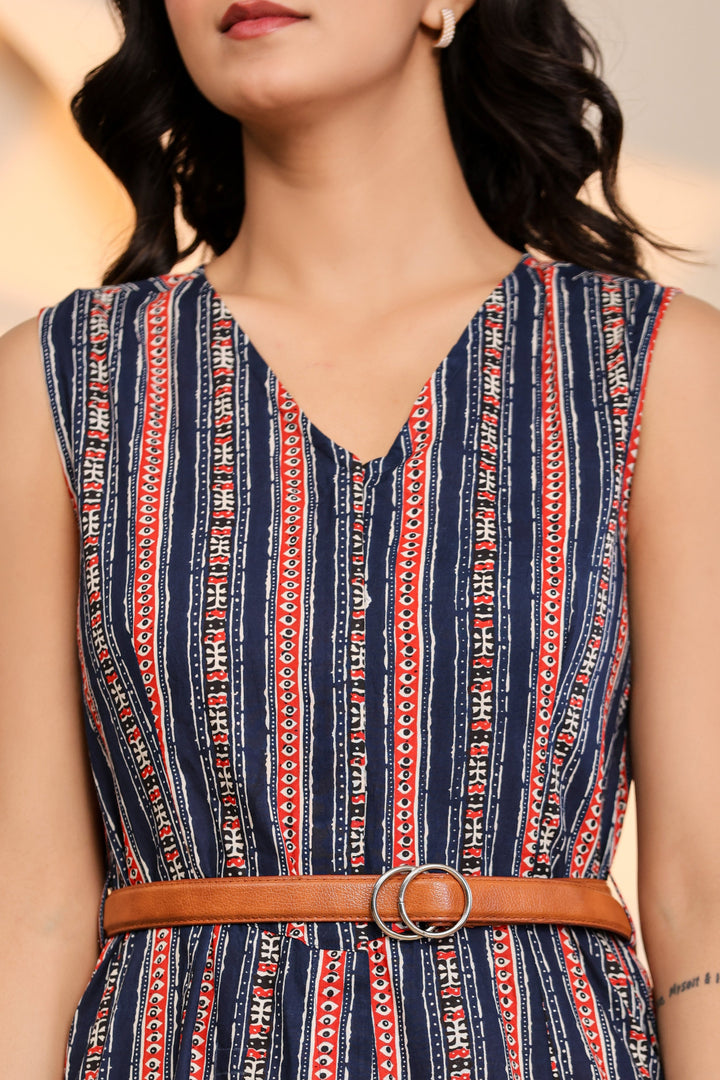 Peony Blue Cotton Printed Jumpsuit  - By Ragavi - qivii