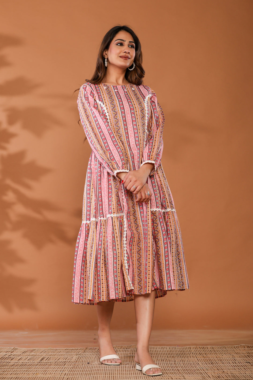 Cradle Pink Cotton Hand Block Ptinted Midi Dress  - By Ragavi - qivii