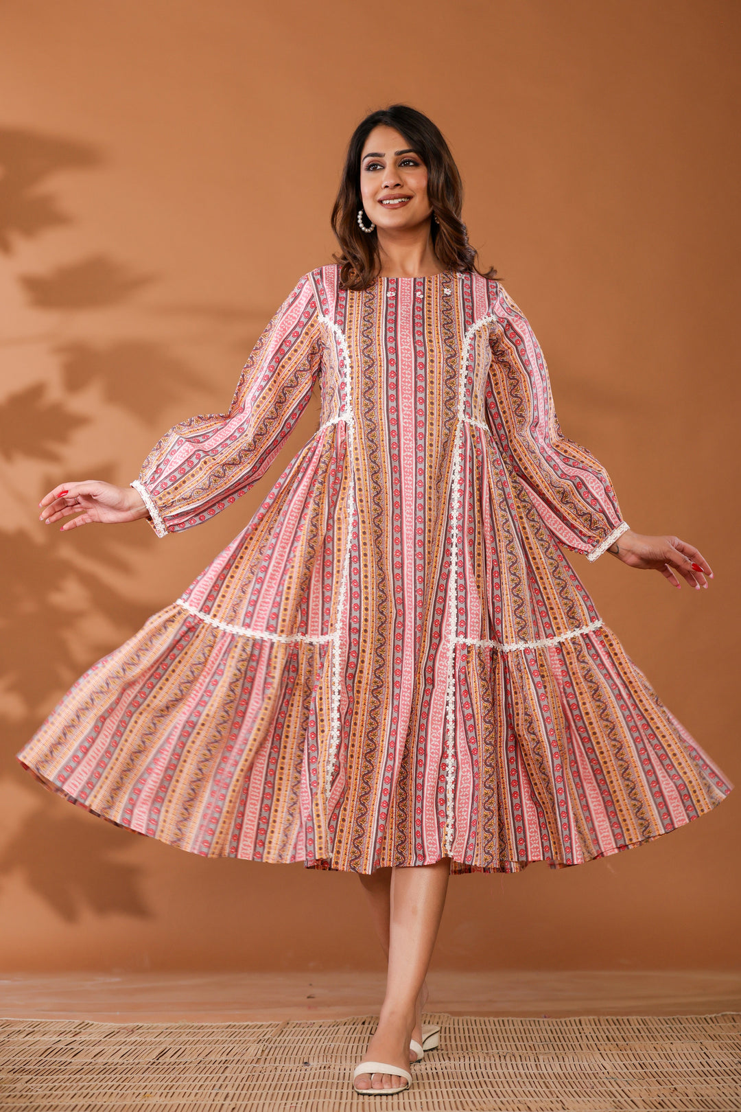 Cradle Pink Cotton Hand Block Ptinted Midi Dress  - By Ragavi - qivii