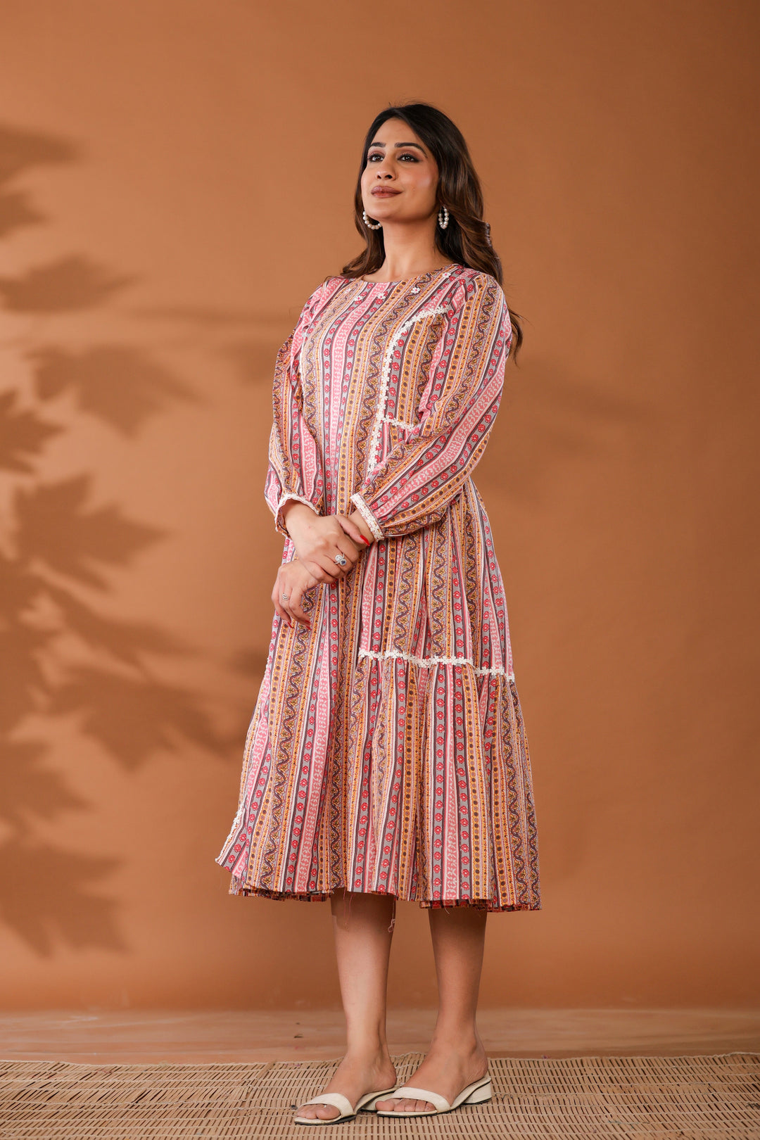 Cradle Pink Cotton Hand Block Ptinted Midi Dress  - By Ragavi - qivii