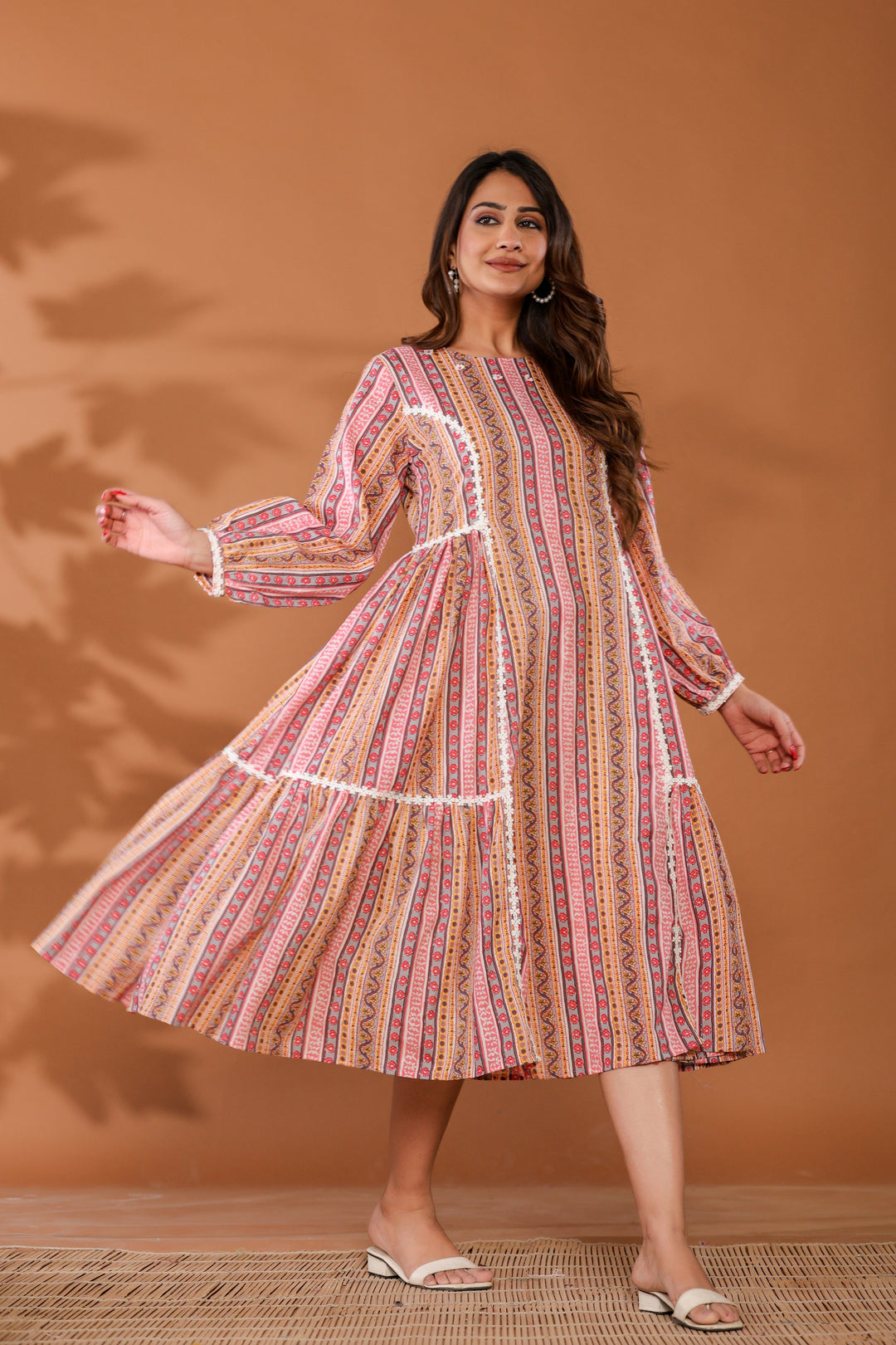 Cradle Pink Cotton Hand Block Ptinted Midi Dress  - By Ragavi - qivii