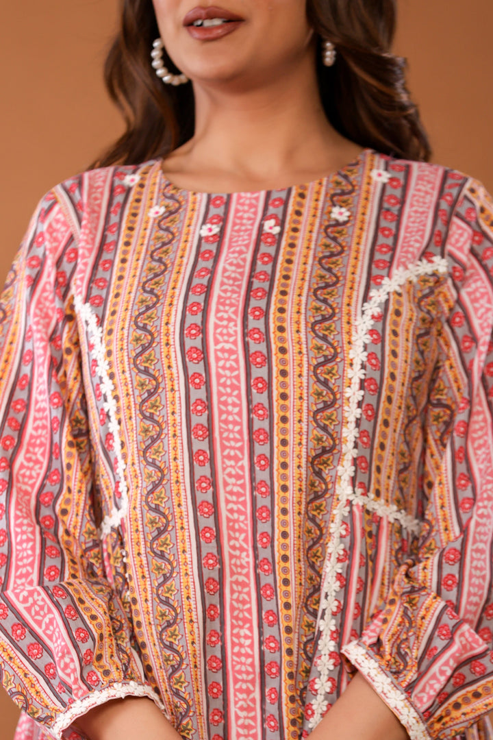 Cradle Pink Cotton Hand Block Ptinted Midi Dress  - By Ragavi - qivii