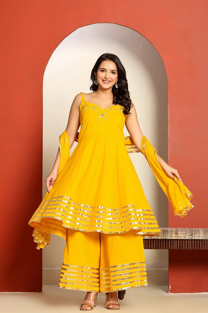 Ragavi Sunshine Yellow Sharara Set with Gota Patti Dupatta