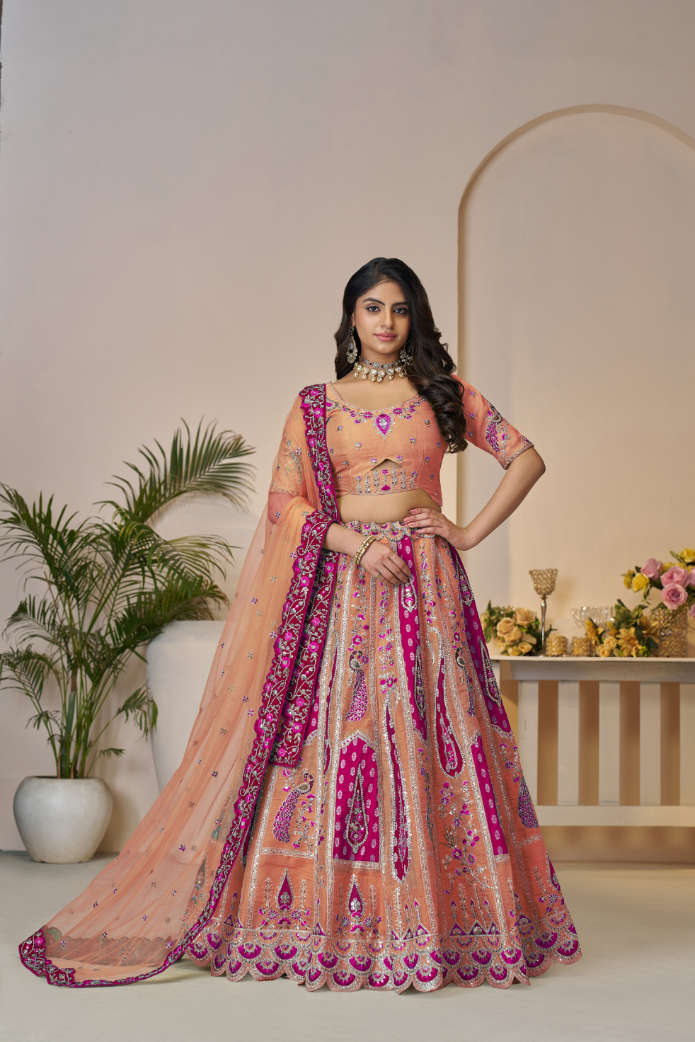 Sunrise Orange Traditional Designer Silk Lehenga with Elegant Cutwork - qivii