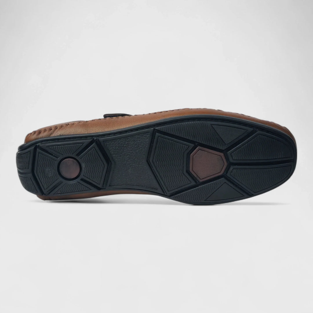 P&G N1401 Men's TAN Slipon Sandal Extra Soft Sandal/Mojri/Ethnic Wear Leather With Adjustable Strap/Navratri Fashion Footwear. - qivii