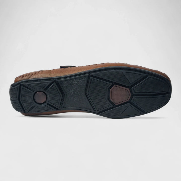 P&G N1401 Men's TAN Slipon Sandal Extra Soft Sandal/Mojri/Ethnic Wear Leather With Adjustable Strap/Navratri Fashion Footwear. - qivii