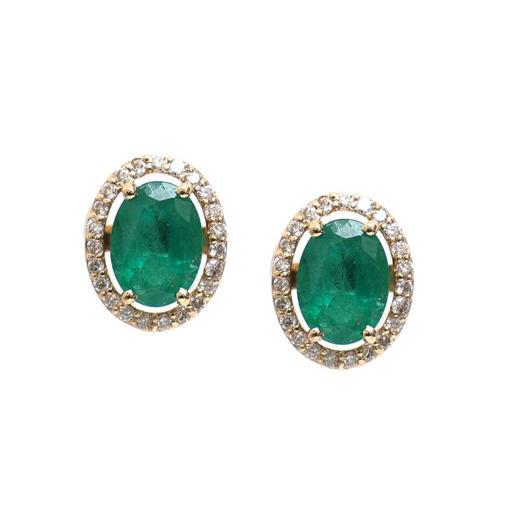 Emerald Oval Halo Diamond Studs - qivii