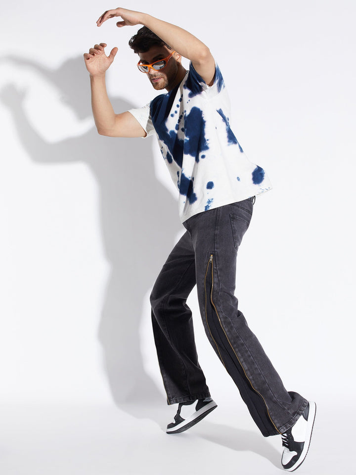 Black Zipped Adjustable Flared Denim