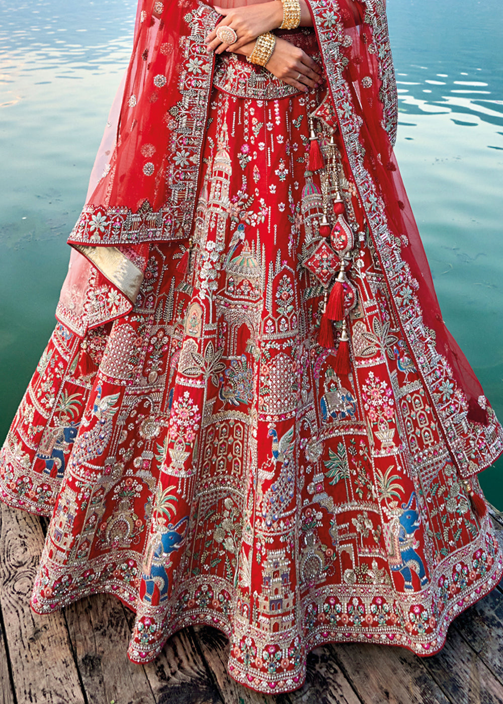 Carmine Red Banarasi Silk Bridal Lehenga Choli with Heavy Embroidery Work : Top Pick | Ready To Wear - qivii