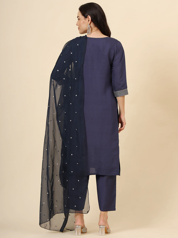Marvelous Navy Blue Embroidered Silk Festival Wear Pant Suit for Women