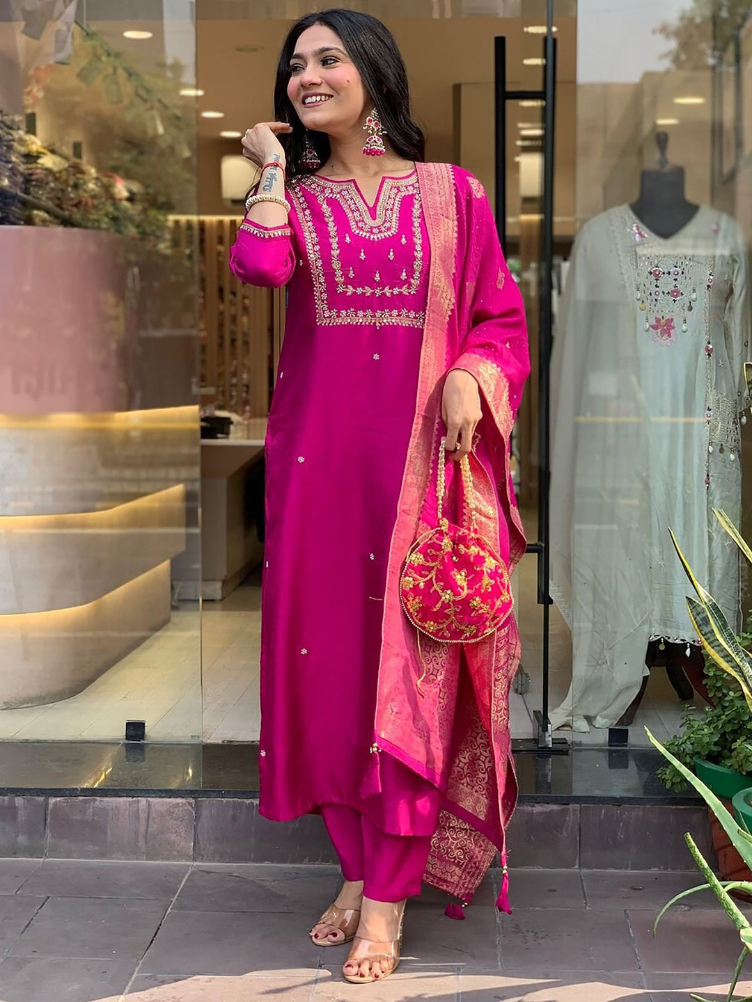  Luxurious jacquard silk dupatta with sequin work and heavy zari weaving