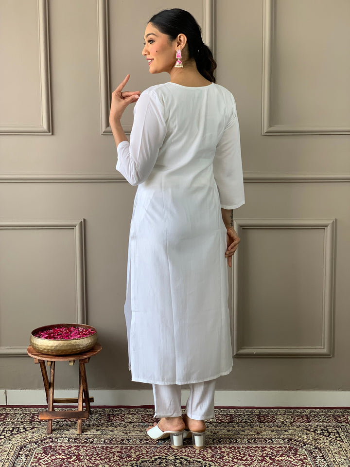 White Chanderi Silk Traditional Suit Pant with Beautiful Embroidery Detail