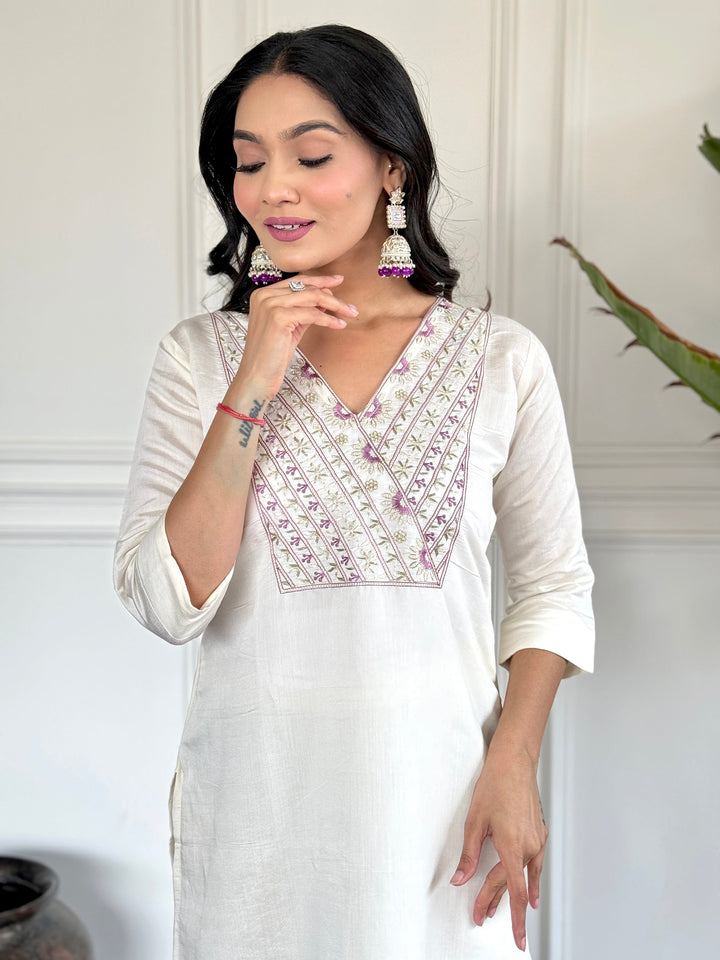 Glamorous White Embroidered Chanderi Silk Festival Wear Pant Suit with Intricate Floral Patterns and Elegant Design