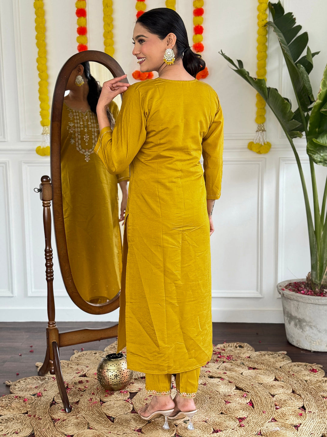 Fabulous Mustard Yellow Sequins Viscose Festival Wear Pant Suit for Women