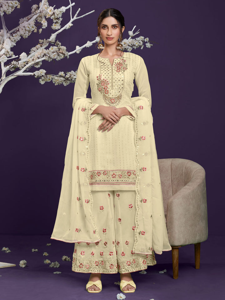 Gorgeous Yellow Sequins Work Georgette Party Wear Sharara Suit for women