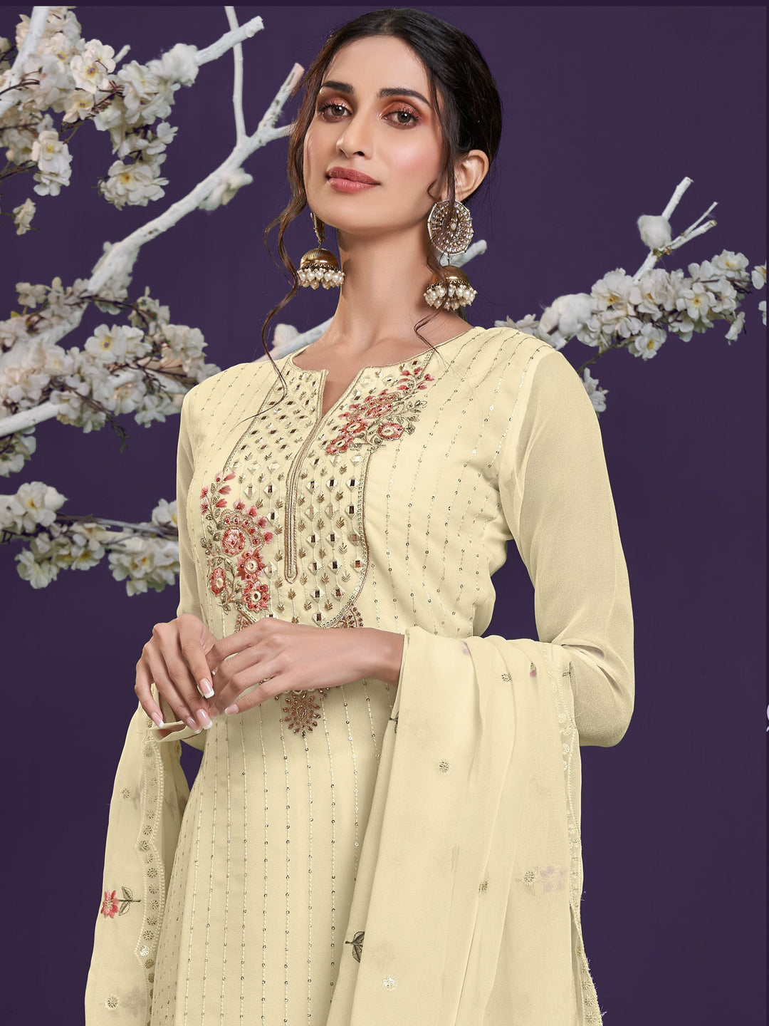 Beautiful yellow sequins work georgette sharara suit for party wear