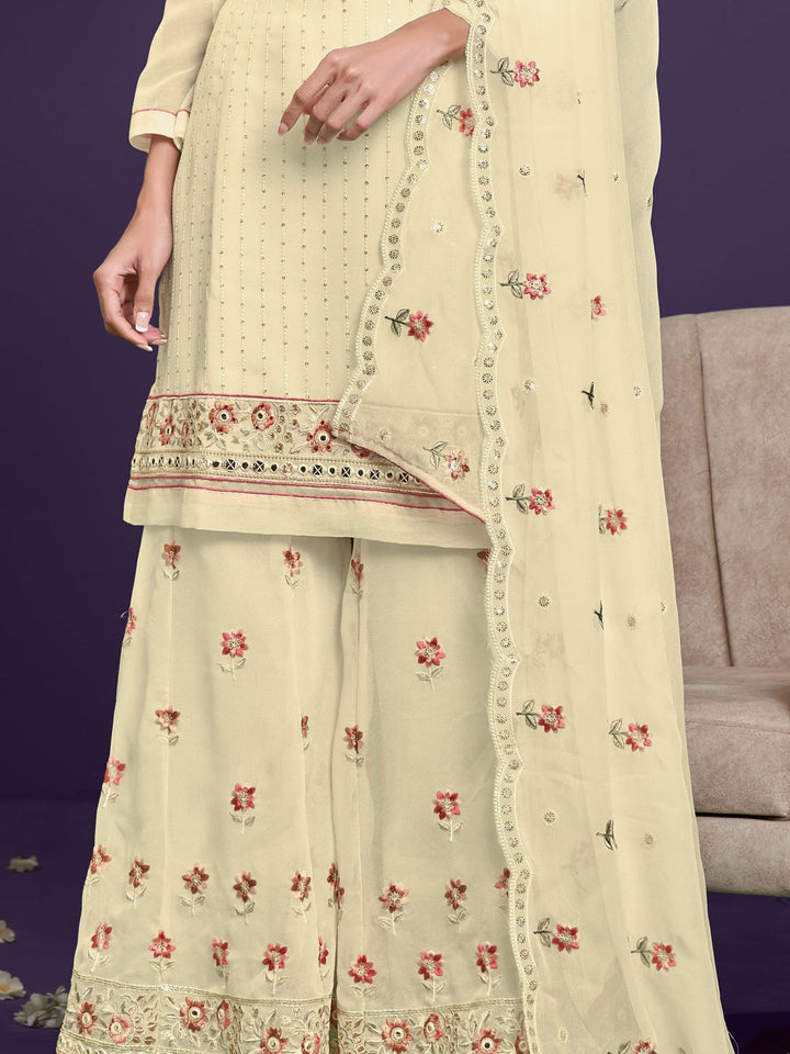 Gorgeous yellow sequins work georgette party wear sharara suit for women