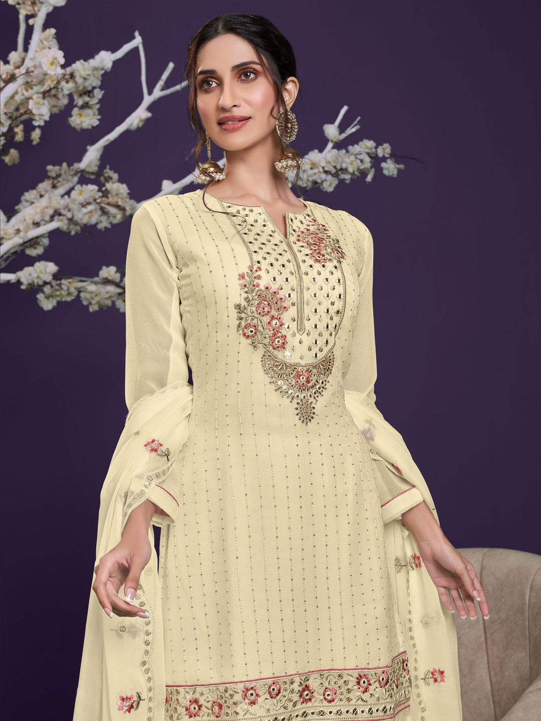 Gorgeous Yellow Sequins Work Georgette Party Wear Sharara Suit for Women