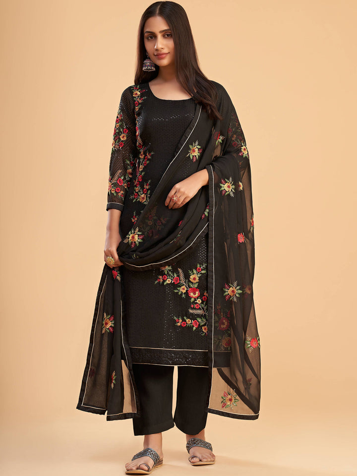 Black georgette salwar suit with intricate sequin embroidery for a fabulous look