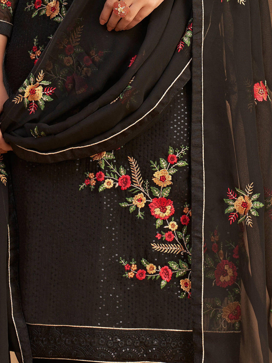 Fabulous Black Sequins Embroidered Georgette Salwar Suit with Intricate Design and Elegant Detailing