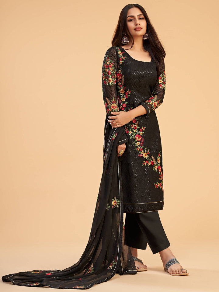 Fabulous Black Sequins Embroidered Georgette Salwar Suit with intricate detailing and elegant design