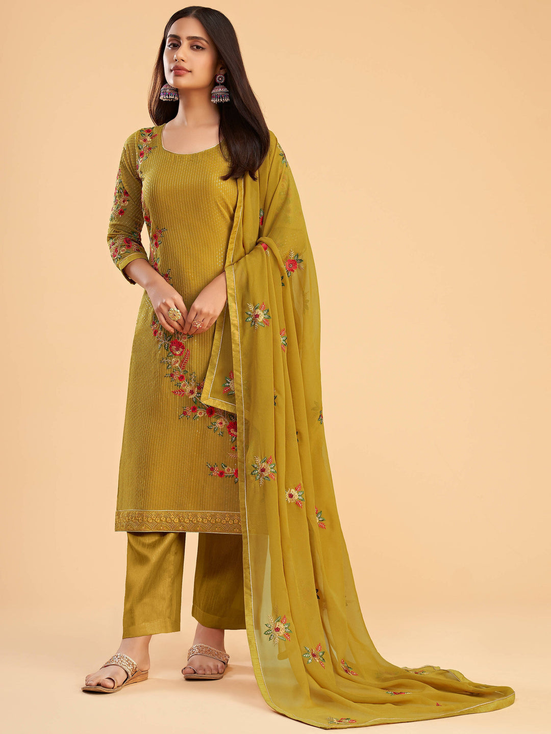 Yellow georgette dupatta with butta work
