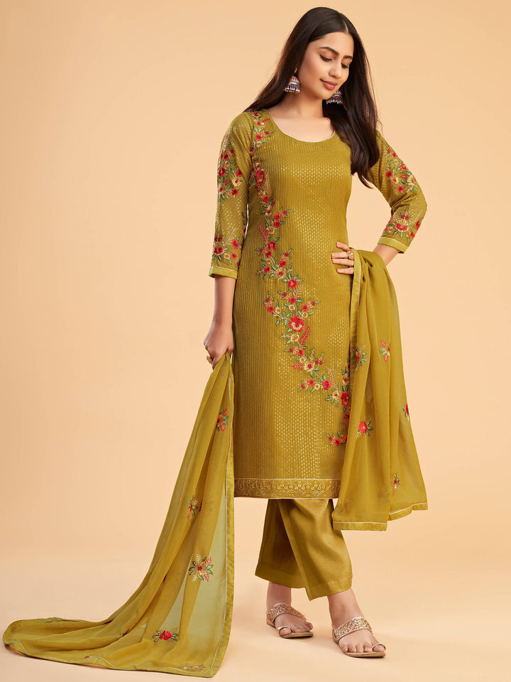 Lovely yellow suit with georgette material and santoon inner material