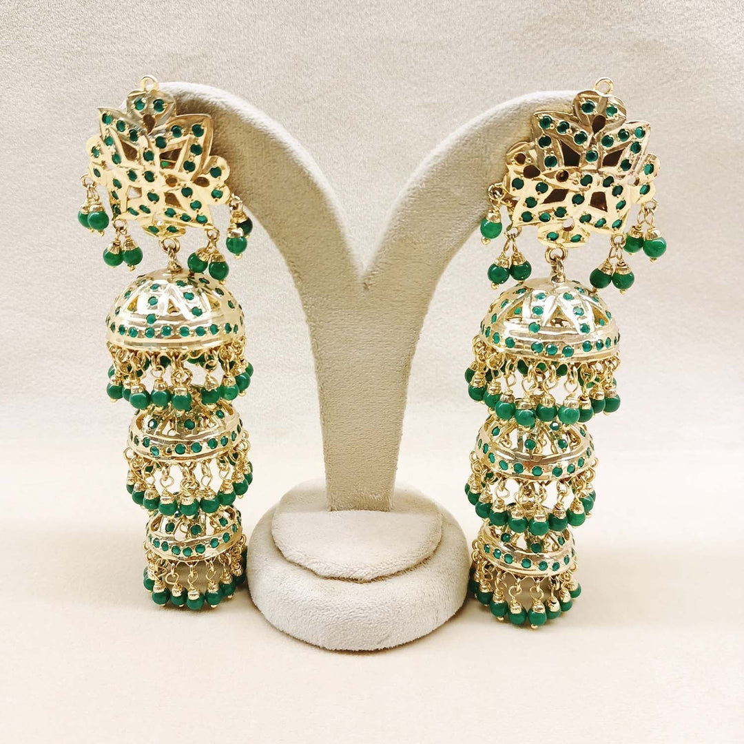 Arya Gold Plated Jadau Green Jhumki - qivii