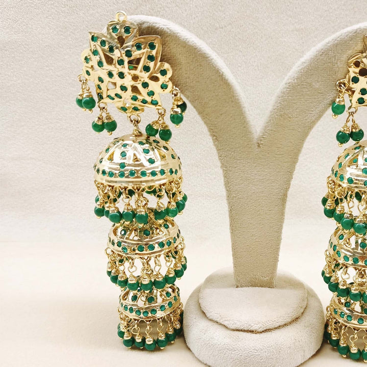 Arya Gold Plated Jadau Green Jhumki - qivii