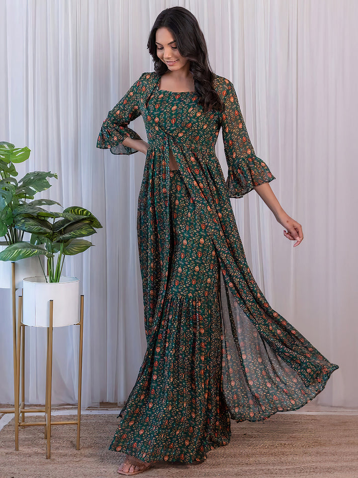 crop top adorned with exquisite floral print and pearl work