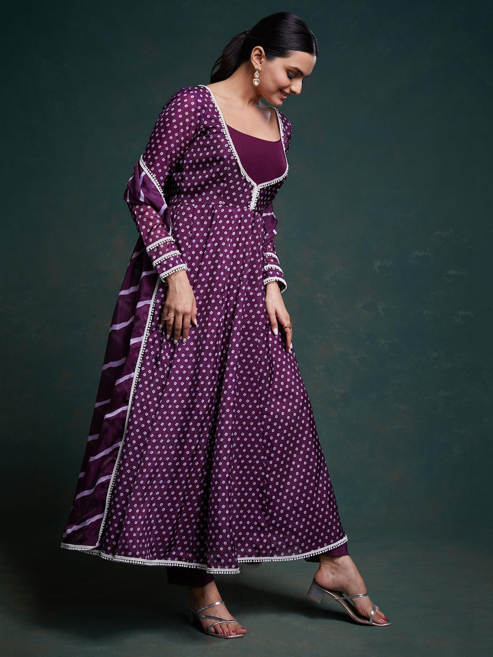 Fascinating Purple Printed Organza Festival Wear Salwar Suit with intricate design and elegant detailing