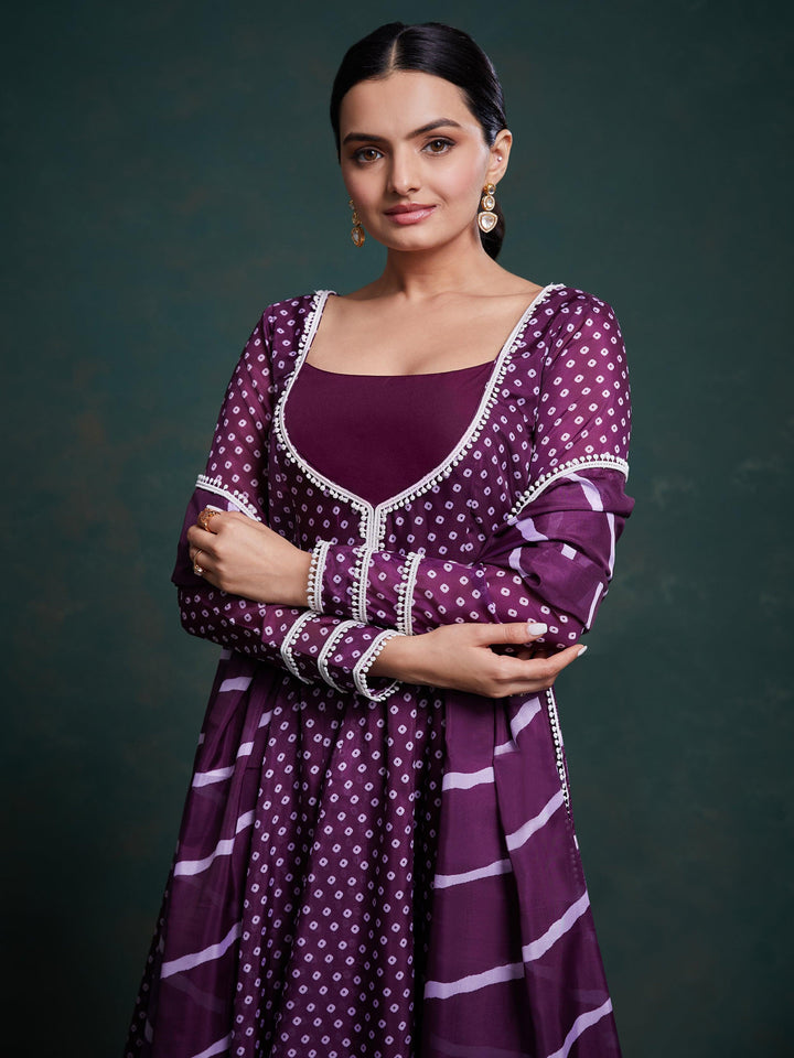 Fascinating Purple Printed Organza Festival Wear Salwar Suit with intricate floral designs and delicate embroidery