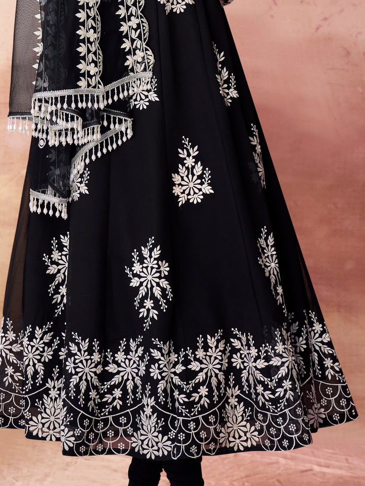 Fabulous Black Embroidered Georgette Event Wear Salwar Kameez with intricate design