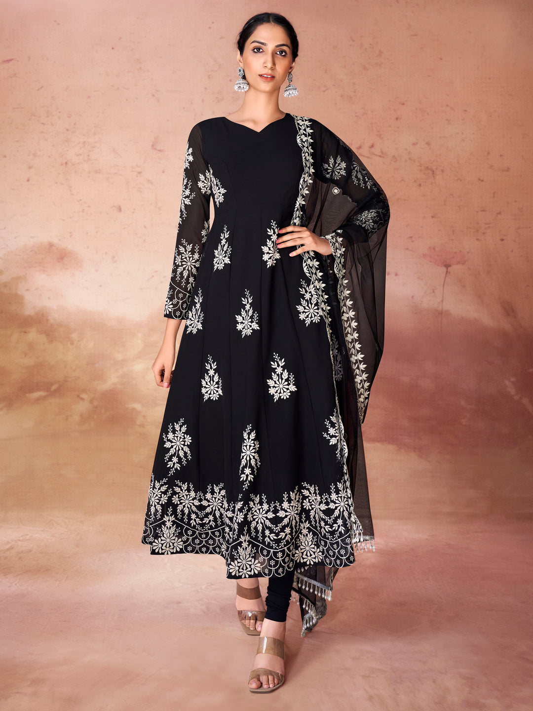 Black embroidered georgette salwar kameez with intricate detailing for events