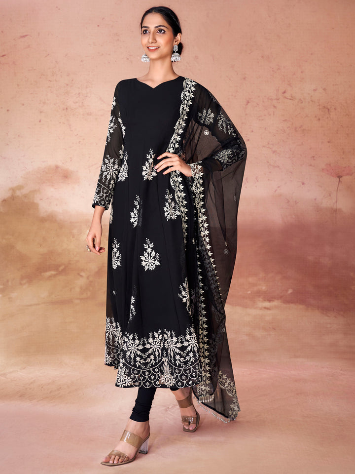 Fabulous Black Embroidered Georgette Salwar Kameez for Special Occasions