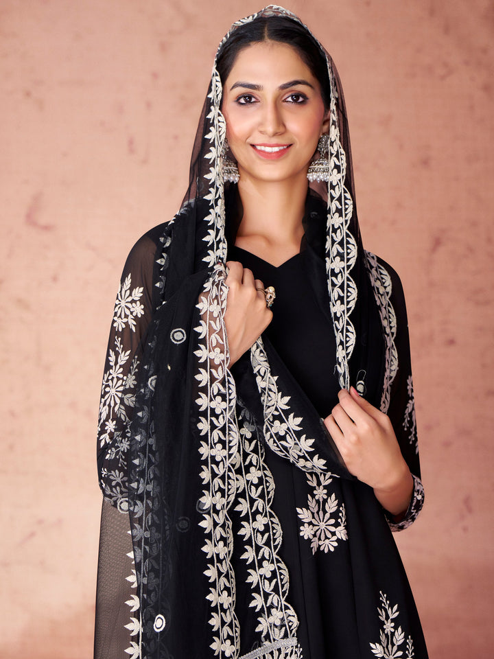 Fabulous Black Embroidered Georgette Event Wear Salwar Kameez with intricate detailing and elegant design