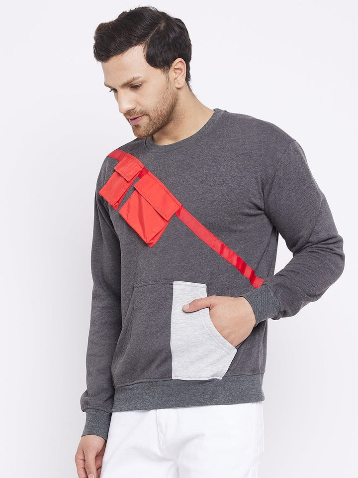 Charcoal Contrast Patch Pocket Sweatshirt