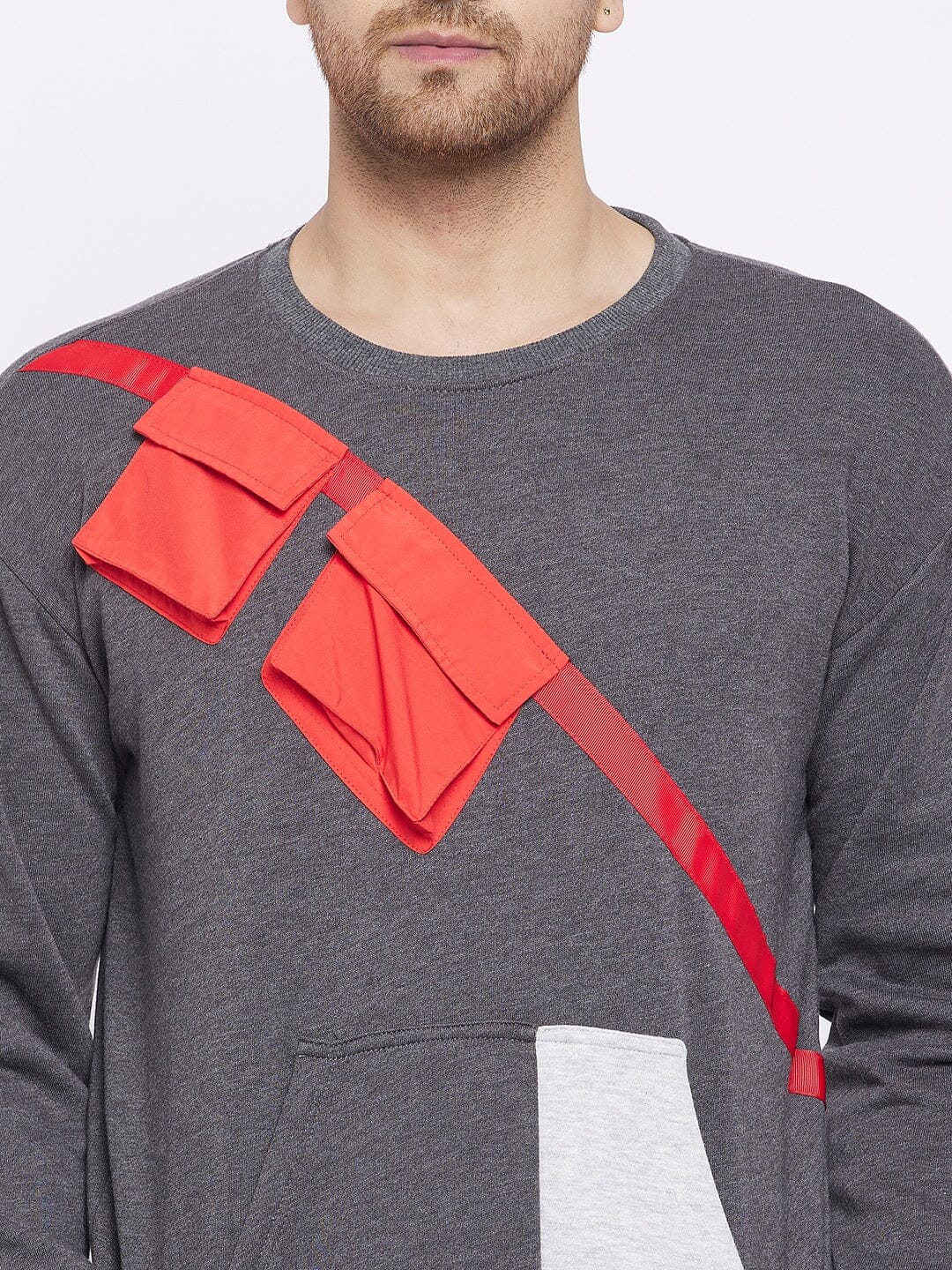 Charcoal Contrast Patch Pocket Sweatshirt