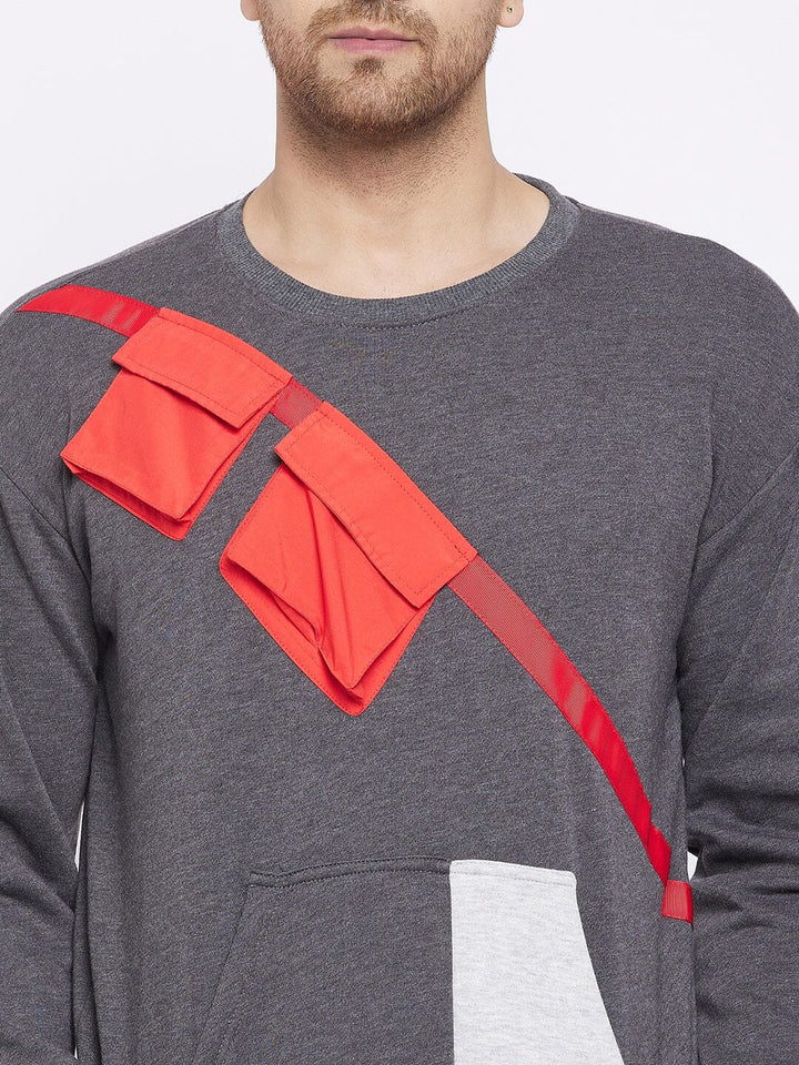 Charcoal Contrast Patch Pocket Sweatshirt