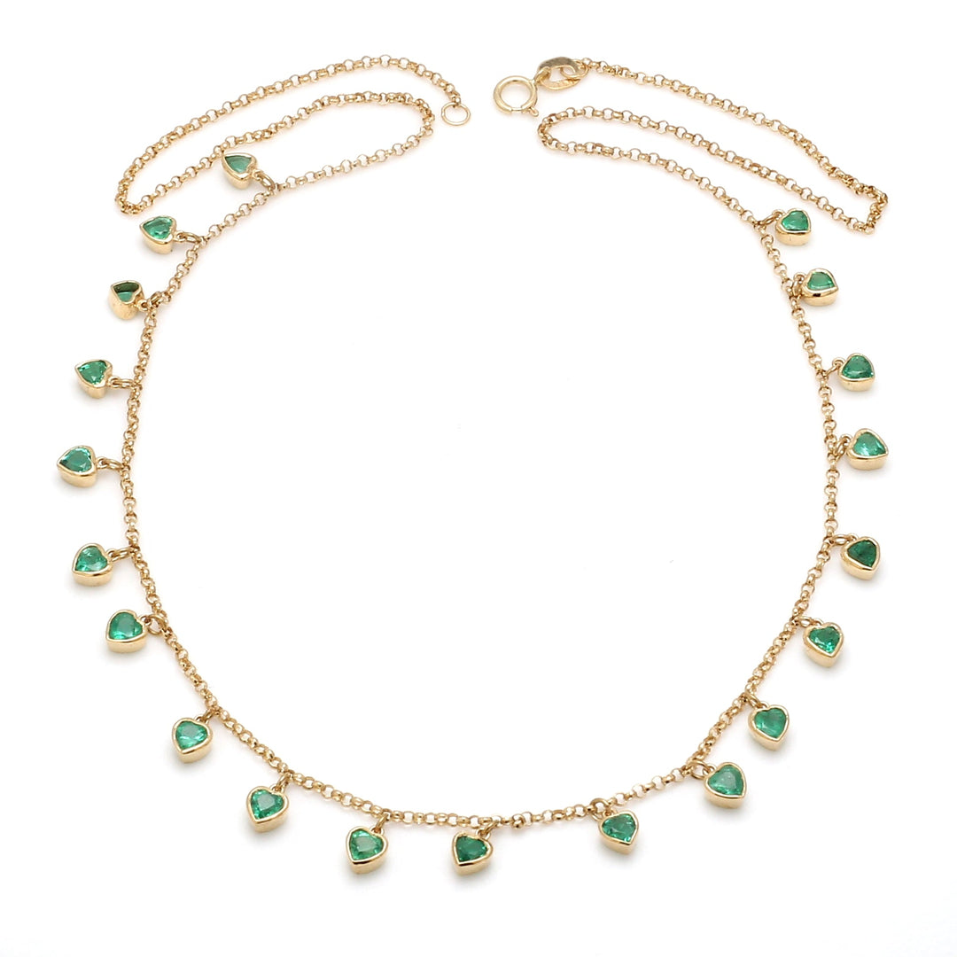 Emerald Heart Bezel Set Dangling Link Chain Necklace - qivii