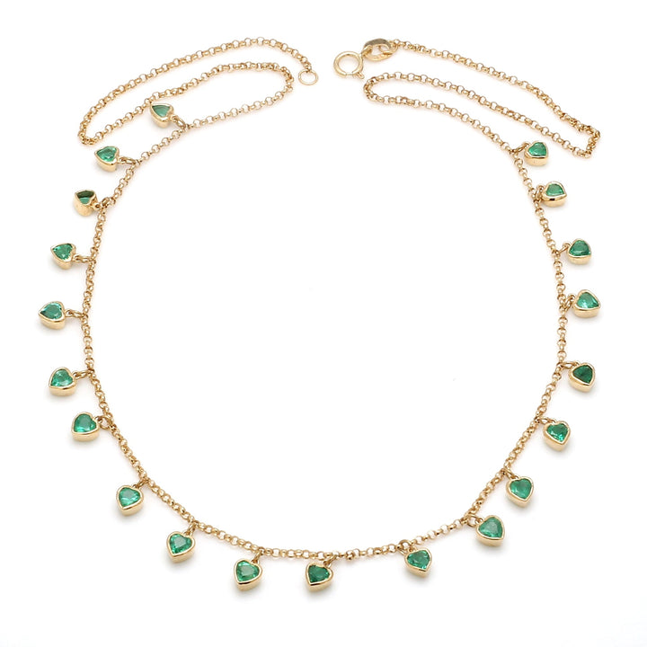 Emerald Heart Bezel Set Dangling Link Chain Necklace - qivii