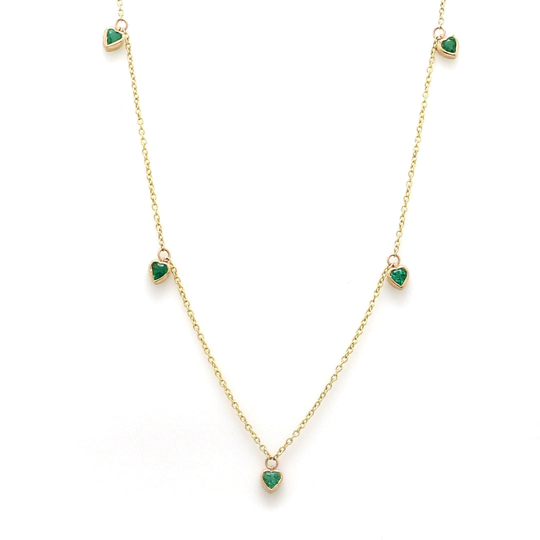 Emerald Heart Bezel Set Charms Necklace - qivii