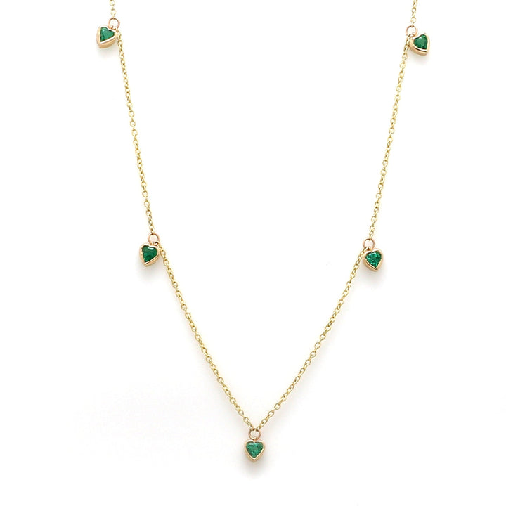 Emerald Heart Bezel Set Charms Necklace - qivii